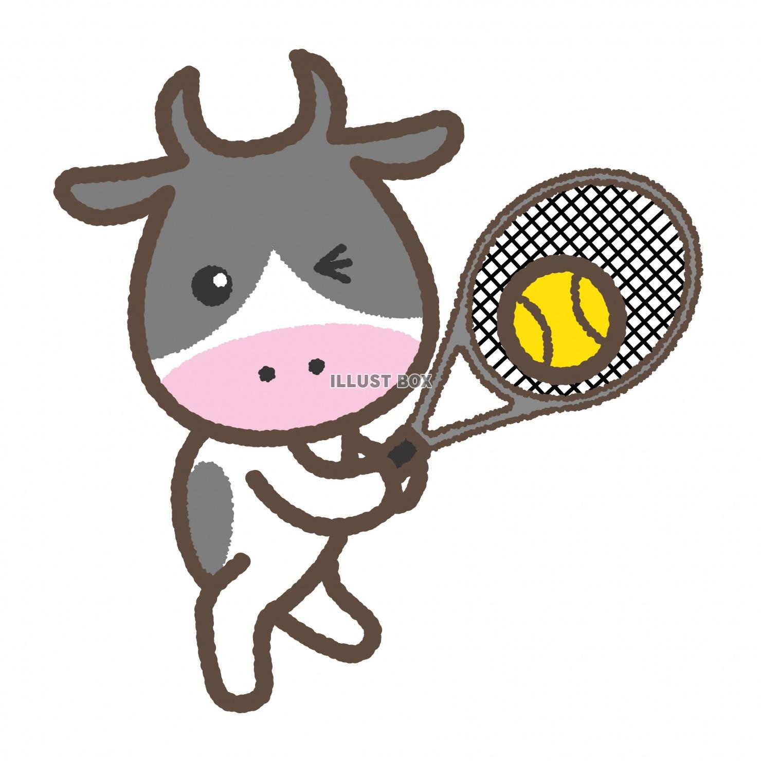 無料イラスト 丑12 22 テニスをする牛さん