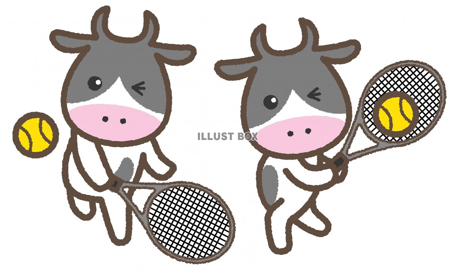 無料イラスト 丑12 24 テニスをする牛さんセット