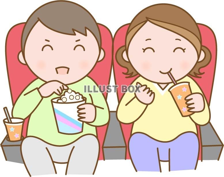 無料イラスト 映画館で映画を観る男女