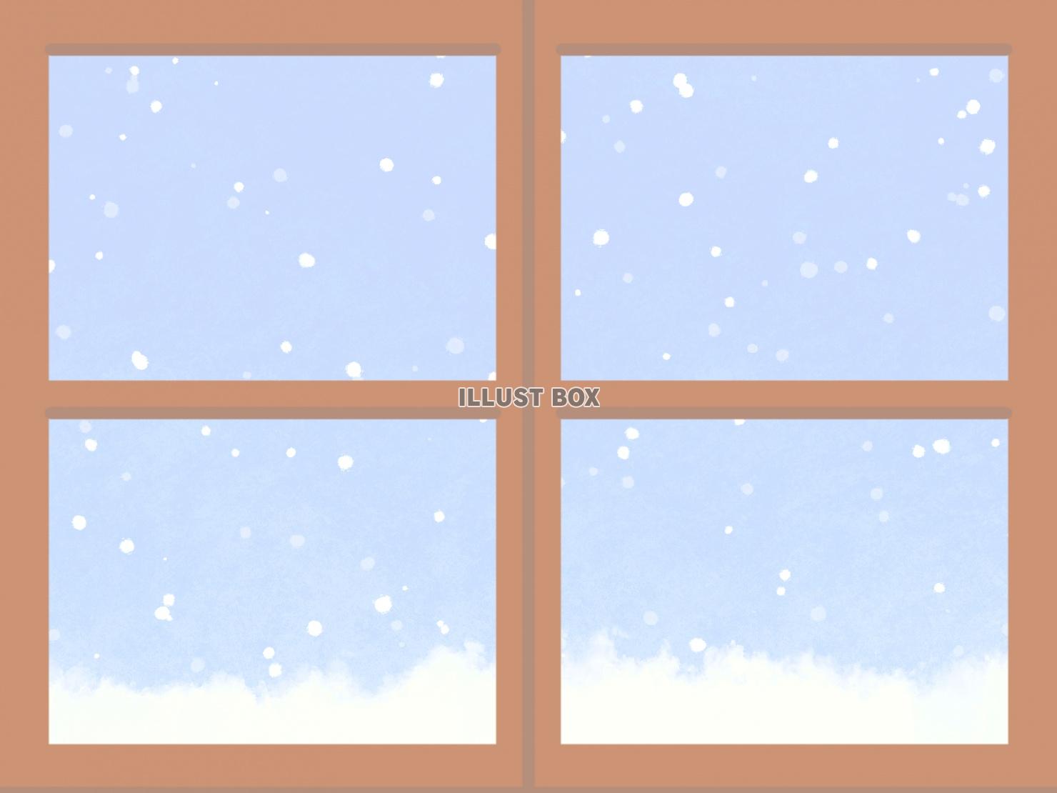 無料イラスト 絵本風の幻想的で可愛い絵本の様な雪が降る風景の窓