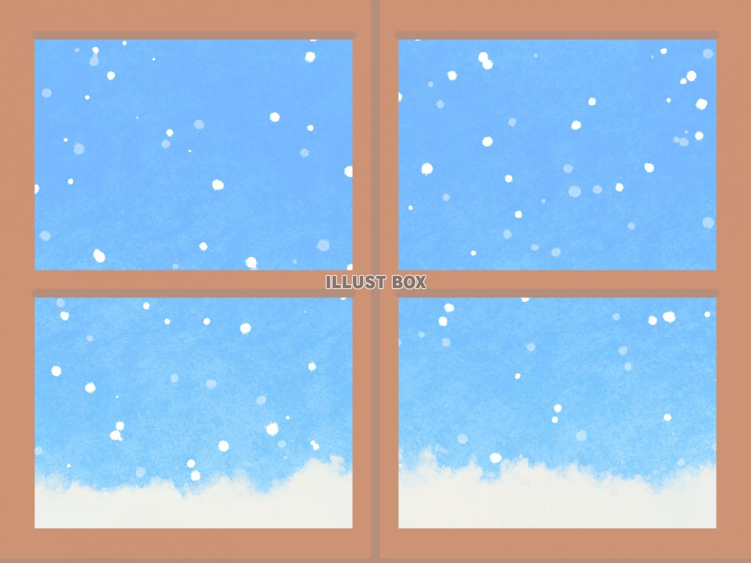 無料イラスト 絵本風の幻想的で可愛い絵本の様な雪が降る風景の窓
