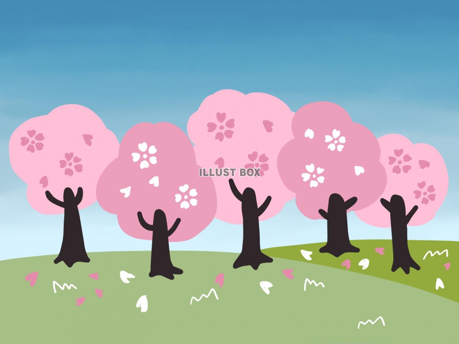無料イラスト 桜満開の桜並木