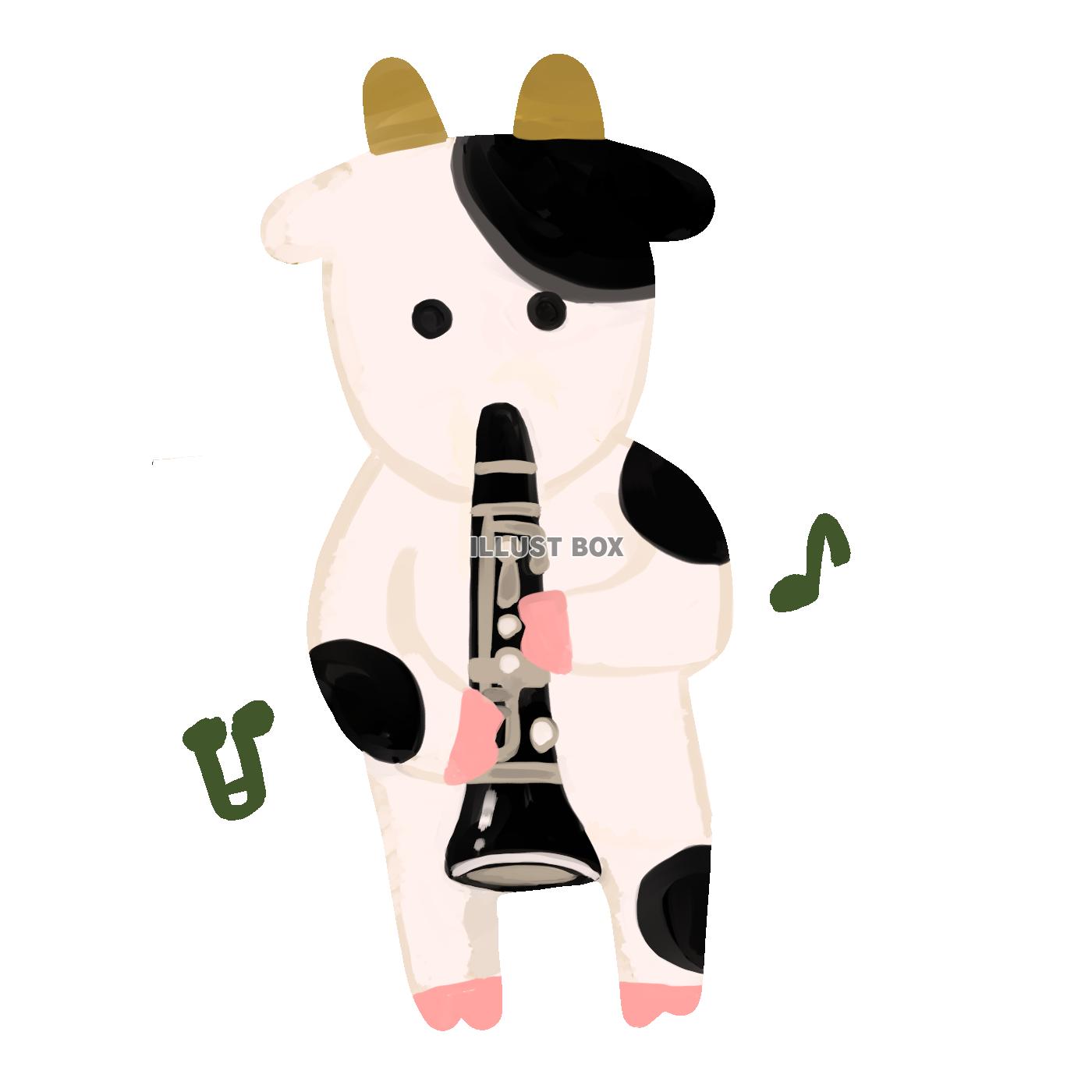 無料イラスト 楽器を演奏する牛 クラリネット