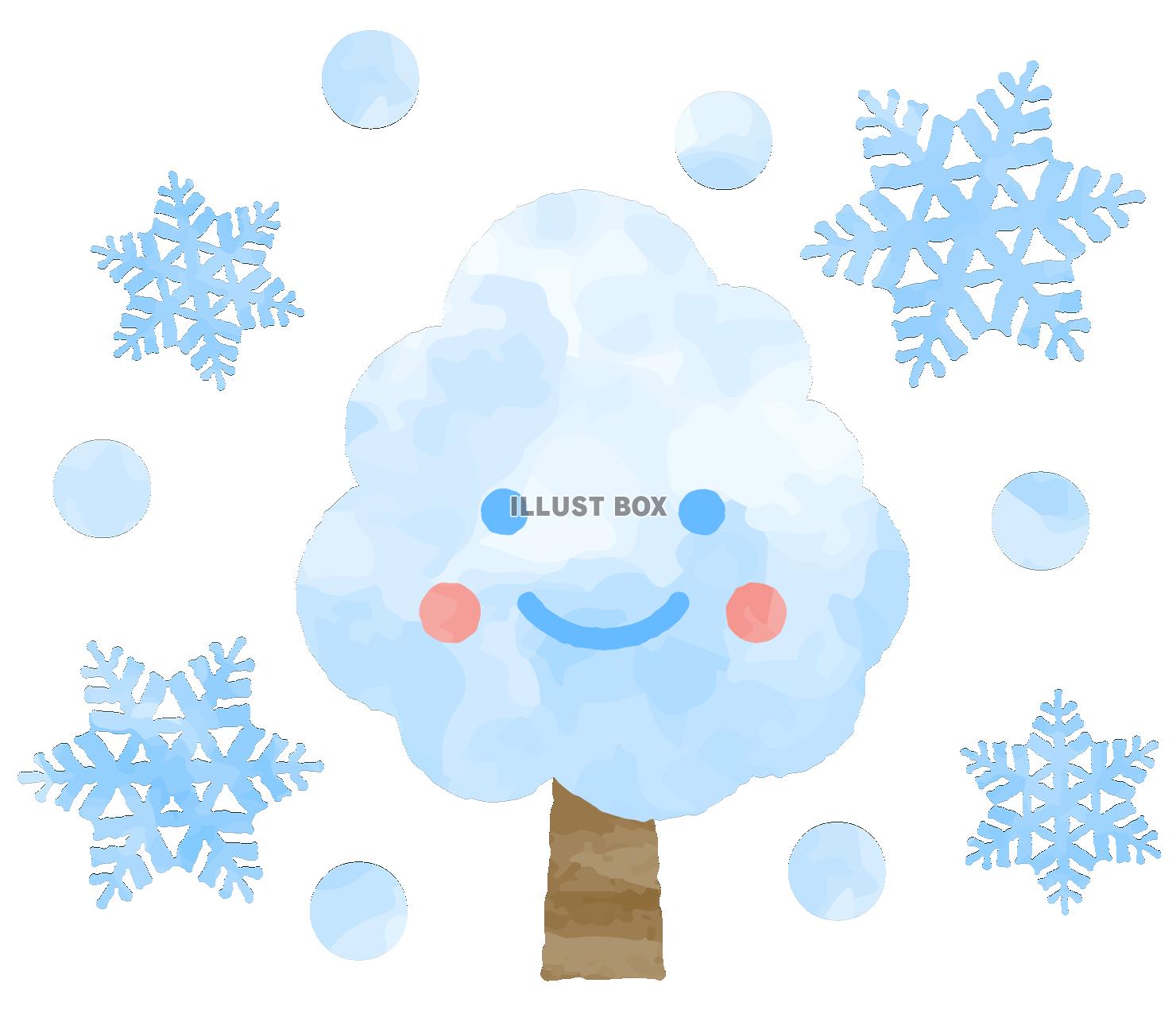 無料イラスト 笑顔の雪が積もった冬の木