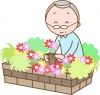 花壇で園芸を楽しむおじいさん
