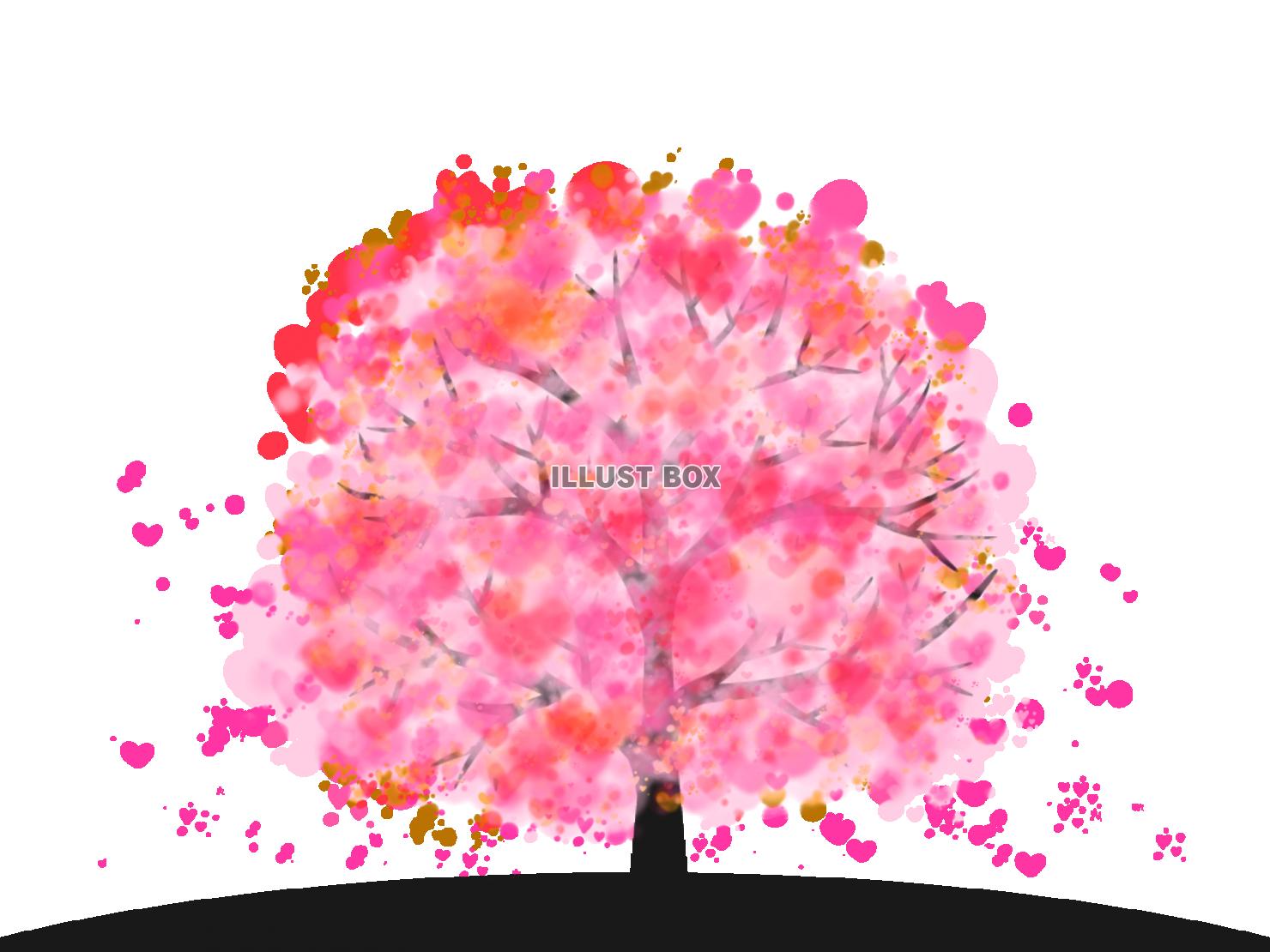 無料イラスト 絵本風の 幻想的で綺麗なハートの咲く木 イラスト