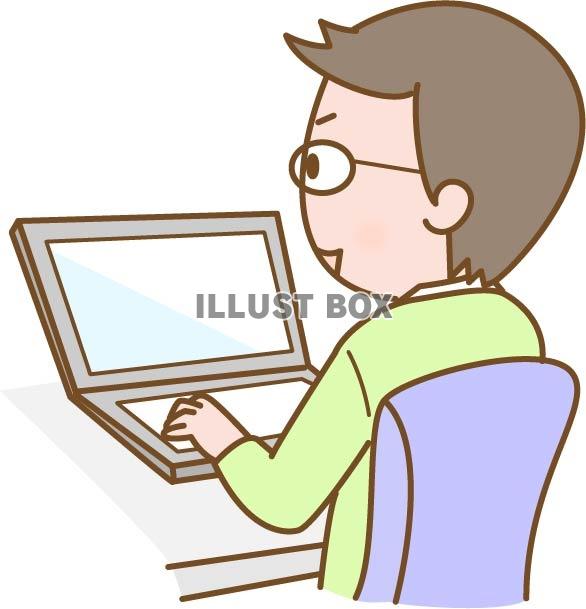 無料イラスト パソコン作業をする男性