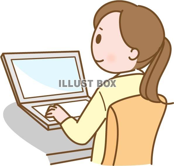 無料イラスト パソコン作業をする女性