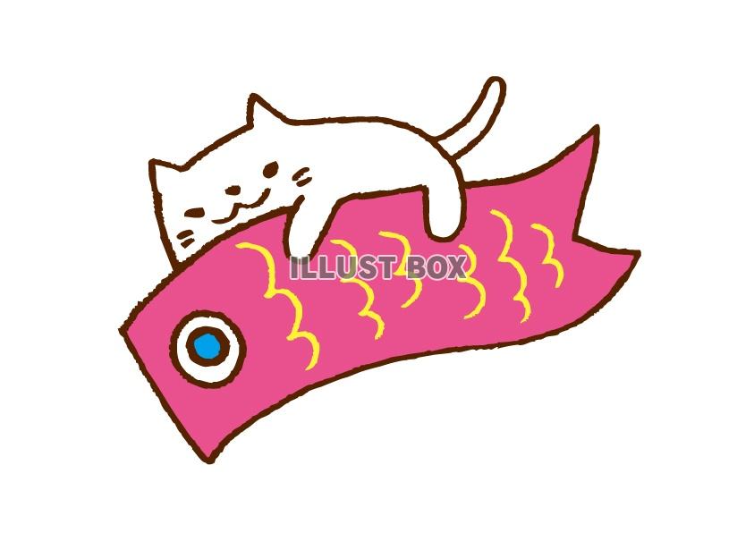 猫とこいのぼり：イラスト無料