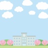 正方形フレーム　春　学校と桜