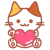 ハートを抱えたかわいいネコ　透過png