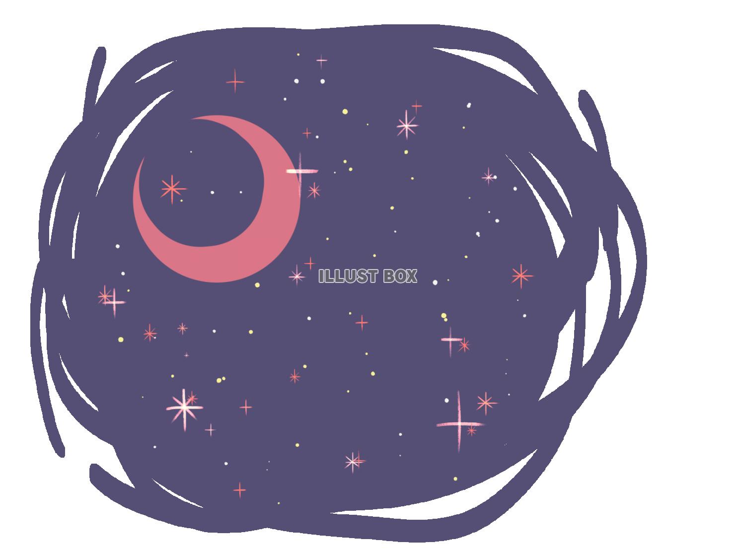無料イラスト 手書き風の可愛い絵本の様な月と星空の背景 透過png