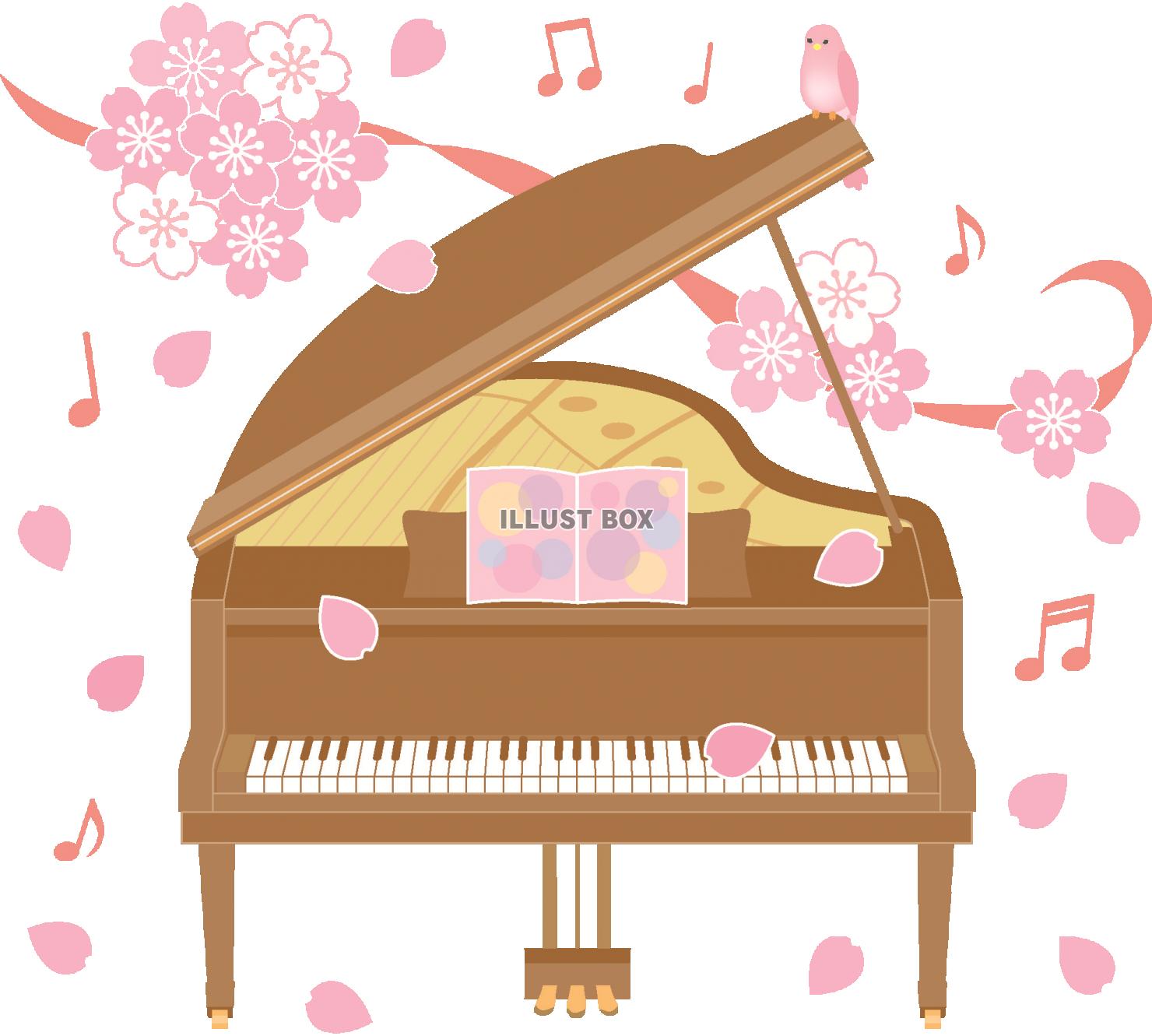 無料イラスト 桜が舞うピアノのイラスト