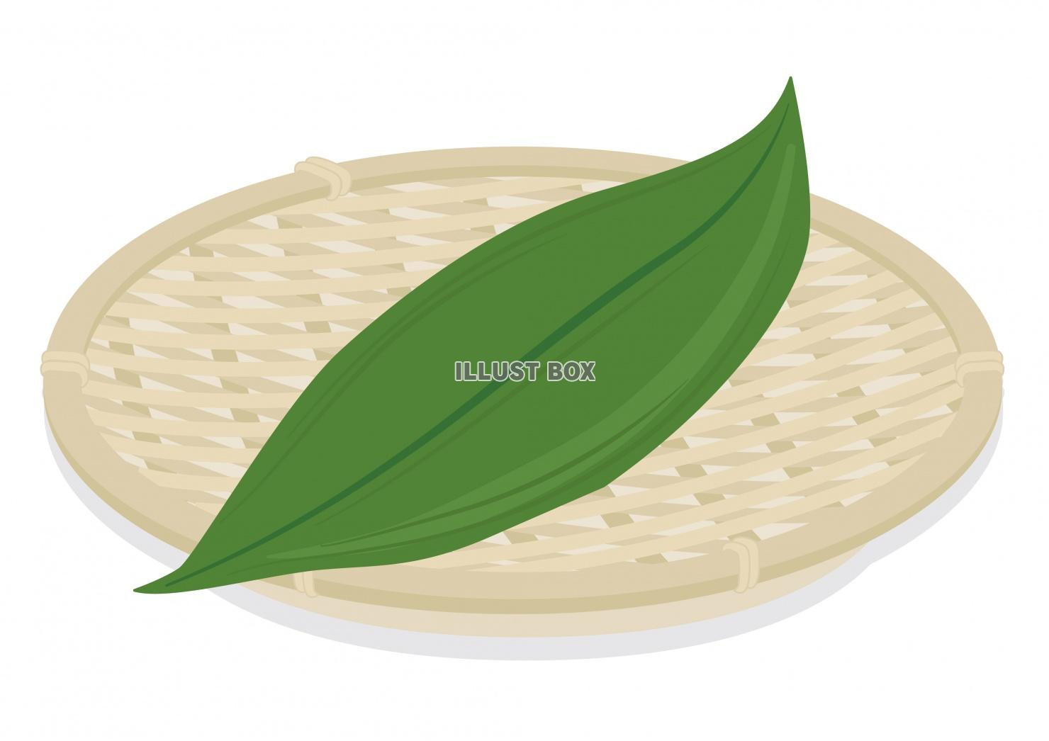 無料イラスト ザルのイラスト素材 竹ザルと笹の葉