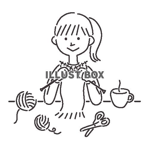 編み物をする女の子のイラスト