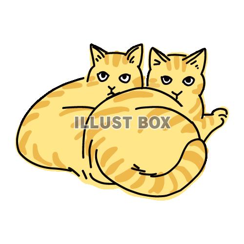 無料イラスト 猫のシンプルかわいい全身イラスト 二匹の茶虎の猫