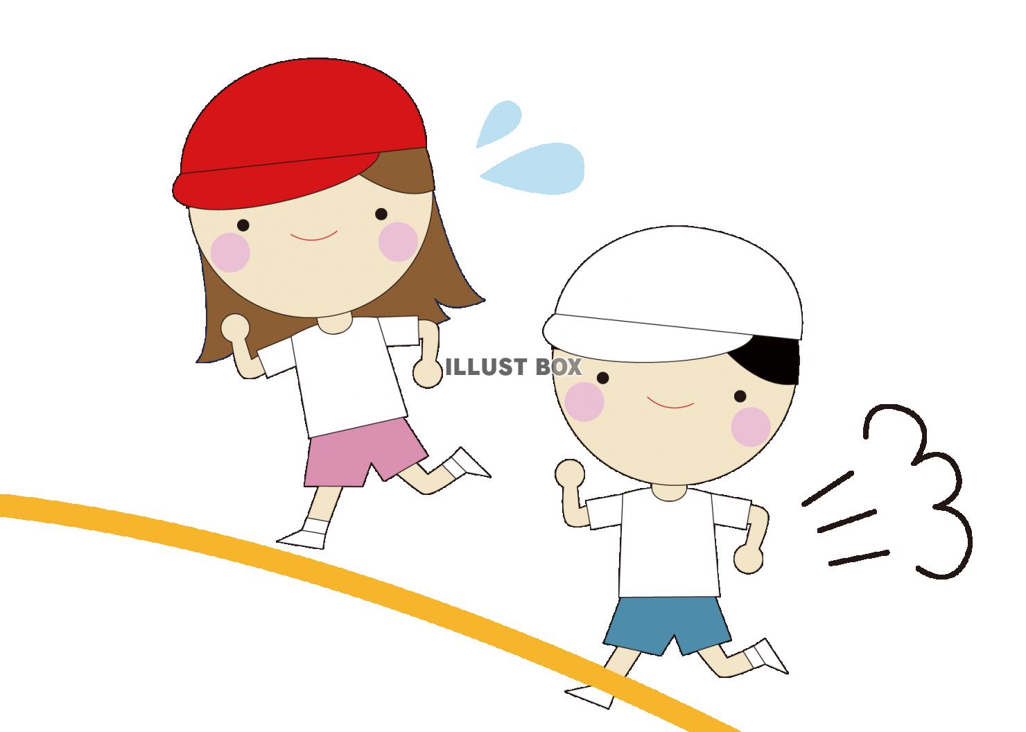無料イラスト ５イラスト 男の子 女の子 運動着 帽子 徒競走