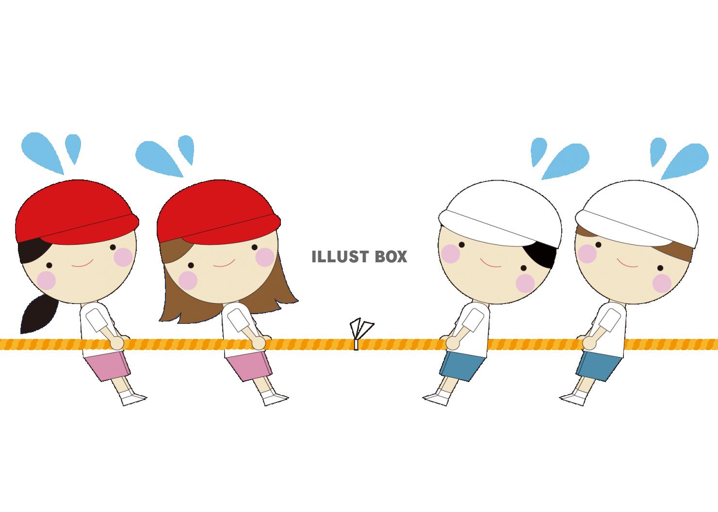 無料イラスト ８イラスト 男の子 女の子 運動着 帽子 綱引き