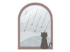 窓辺に座るネコ　雨
