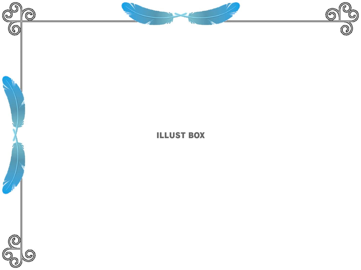 無料イラスト 青い鳥の羽根フレームシンプル飾り枠背景イラスト 透過png