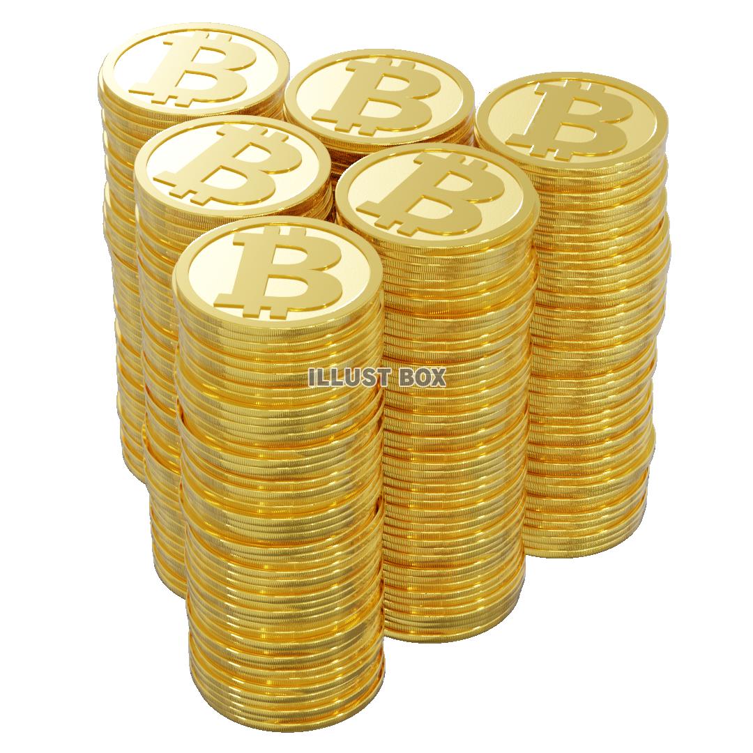 積まれたビットコイン 金色 (透過PNG)