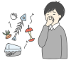 生ゴミの臭い匂いに鼻をつまむ男性(zipファイル: pdf,jpg,透過png)