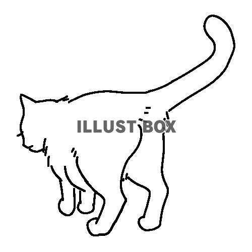 無料イラスト 猫の後ろ姿の全身線画イラスト