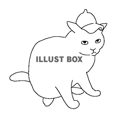 無料イラスト 帽子をかぶる猫の全身線画イラスト