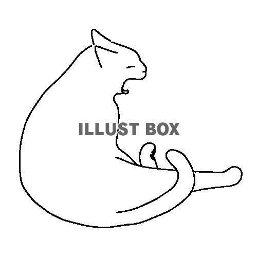 無料イラスト あくびをしている猫の全身線画イラスト