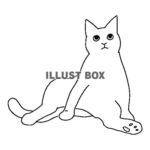 無料イラスト おじさん座りをしている猫の全身線画イラスト