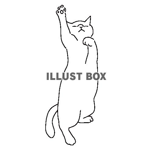 無料イラスト 挙手しているポーズの猫の全身線画イラスト