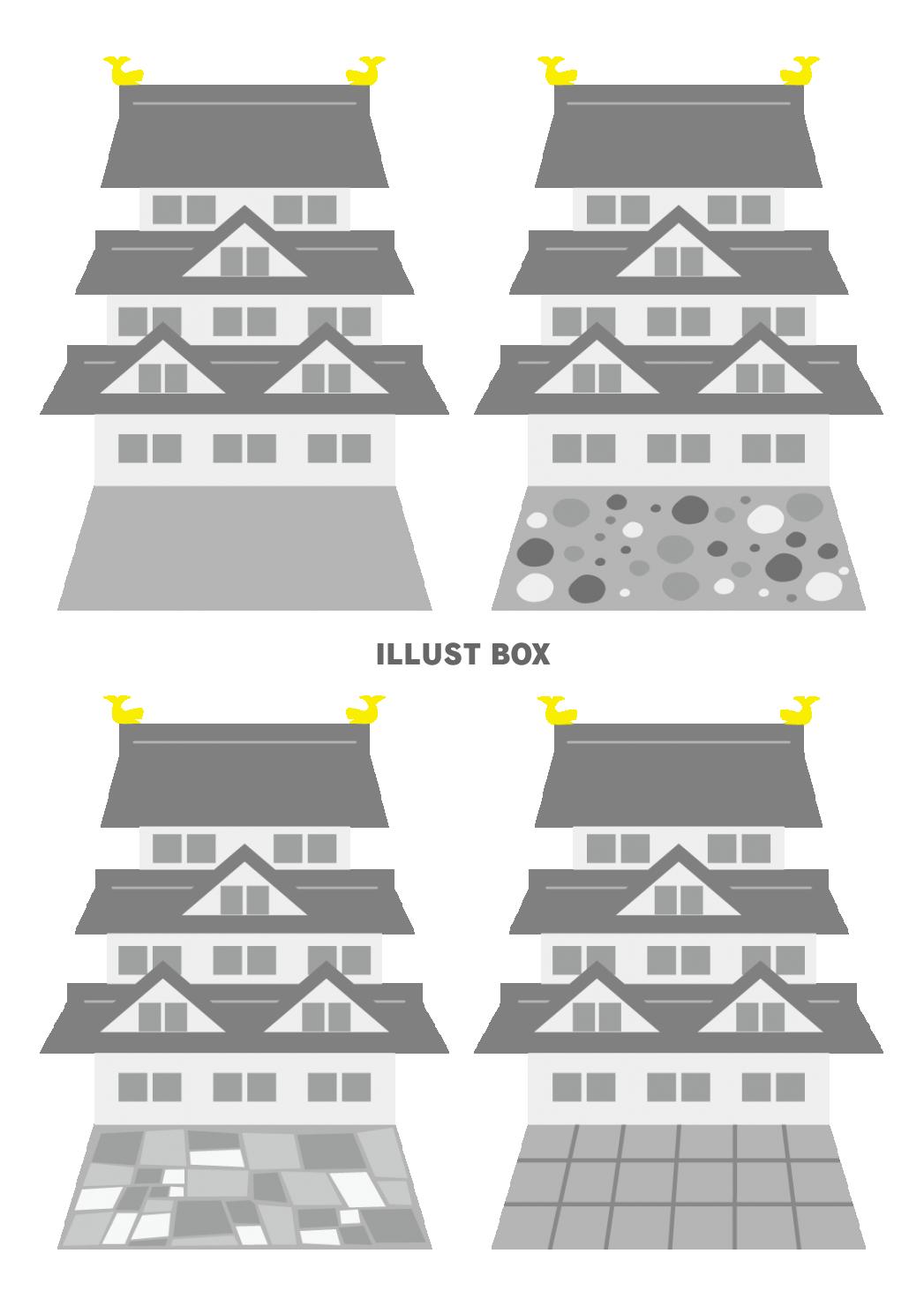 １０イラスト（日本の城・灰色・シャチホコ・野面積・打込接・打...