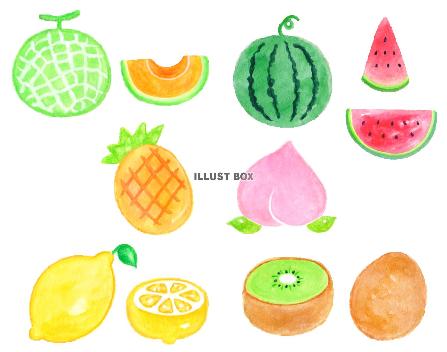 無料イラスト 水彩の夏の果物セット