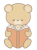 赤い本を読むクマの親子のイラスト　線あり