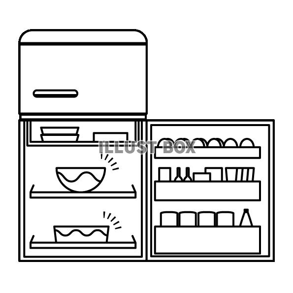 無料イラスト 冷蔵庫を開けてラップをして保存する線画