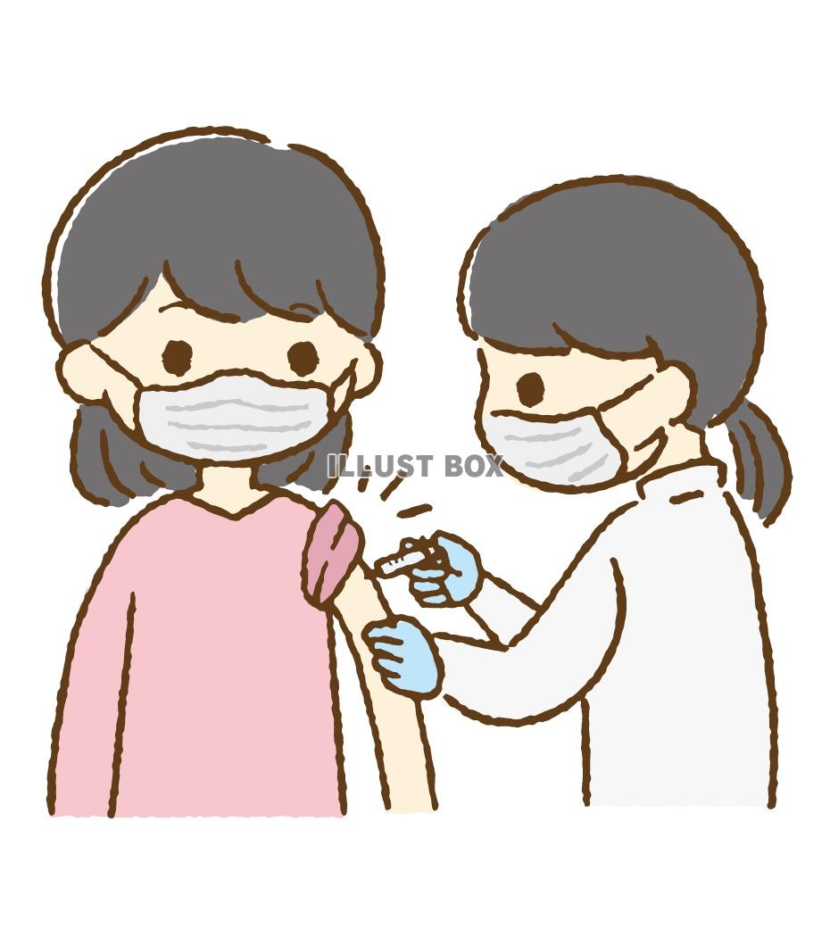 無料イラスト 予防接種をする看護師と女性