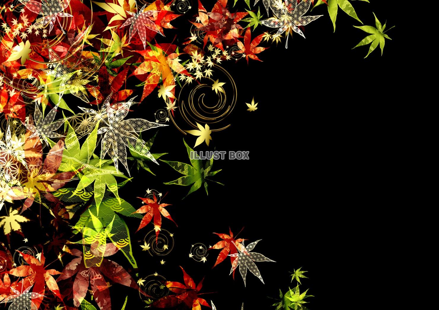 無料イラスト 金粉無しver 和風で紅葉が綺麗でカッコイイフレーム黒背景