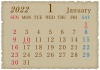 2022年　古紙風　カレンダー1月