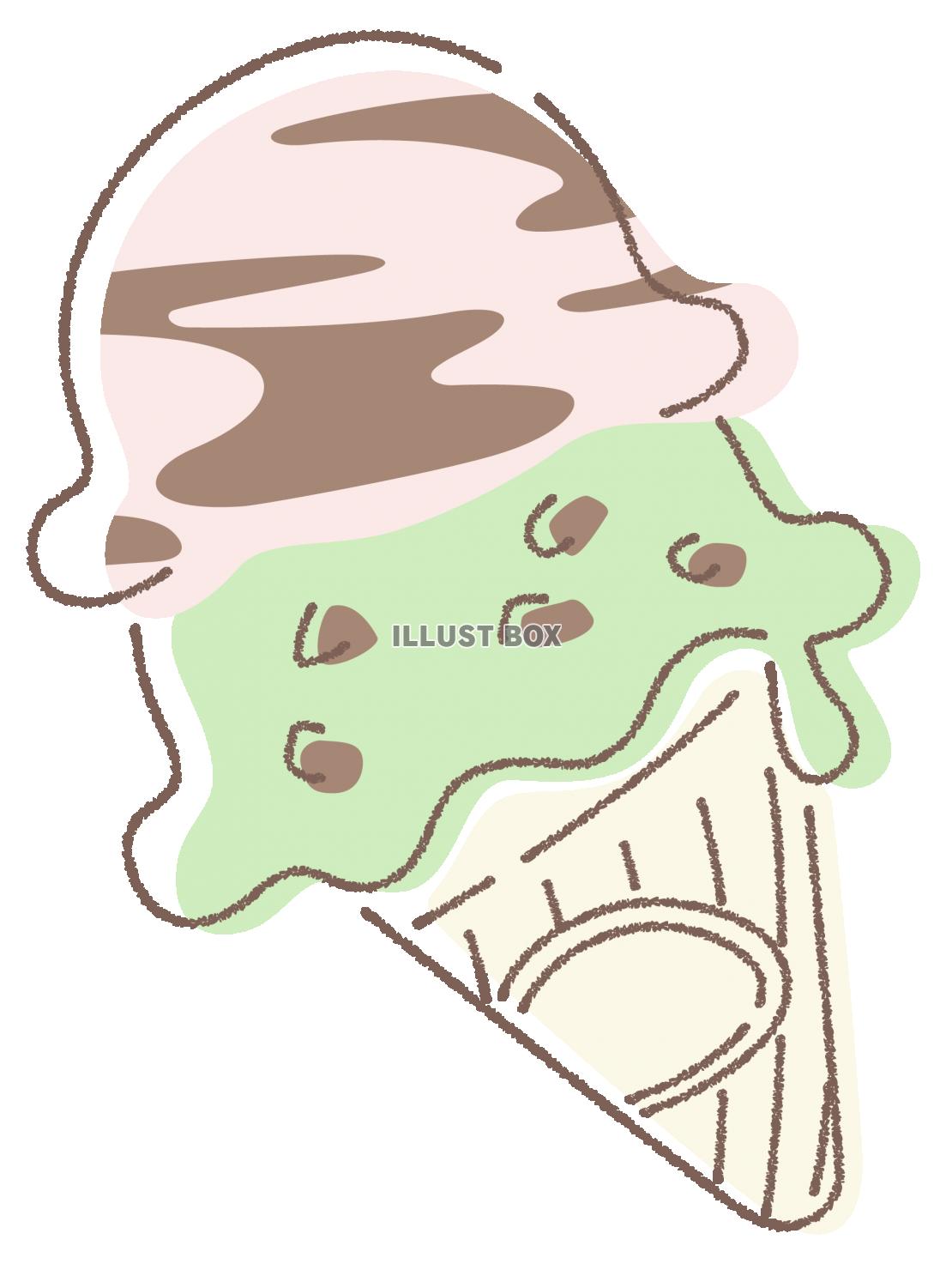 無料イラスト ゆるい手書き風 アイスクリーム チョコチップ