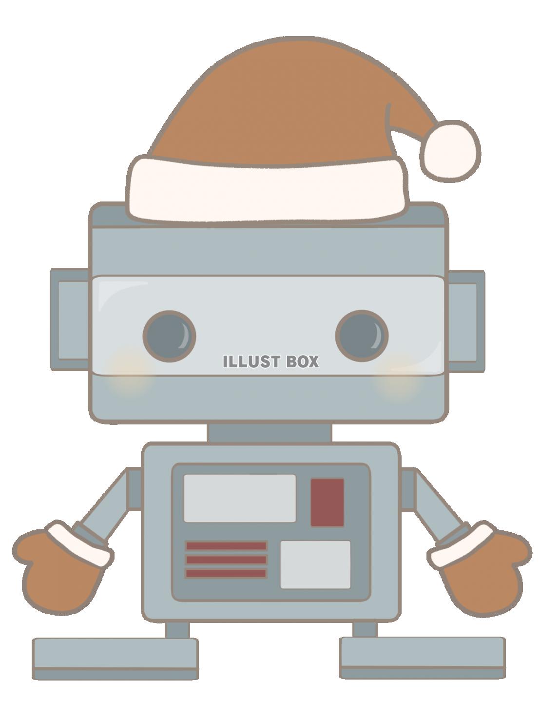 クリスマス　赤い帽子をかぶったロボットのイラスト　線あり