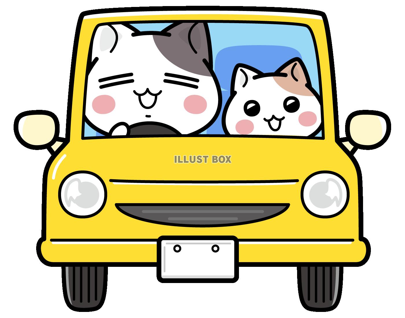 無料イラスト 楽しいドライブ ぶち猫 にゃんこ 車 運転 お出かけ