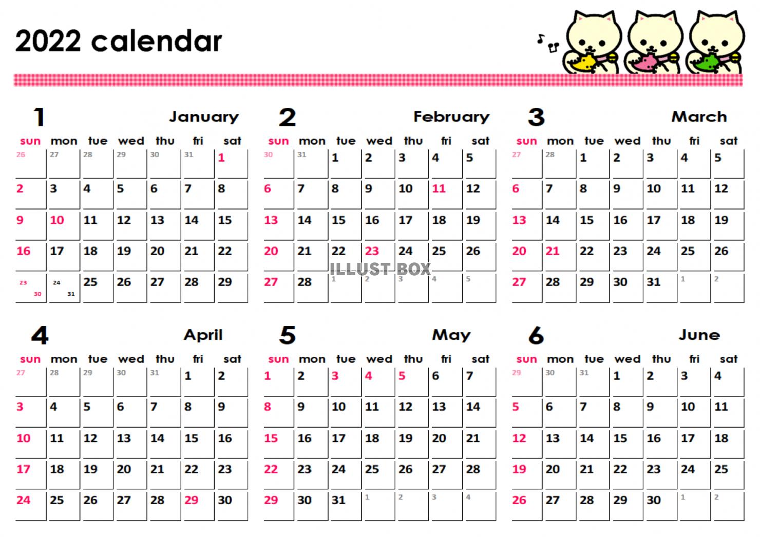 オカリナカレンダー半年分　2022年1月から6月分