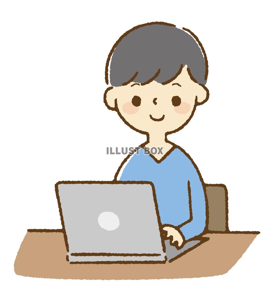 無料イラスト パソコンを操作する男性