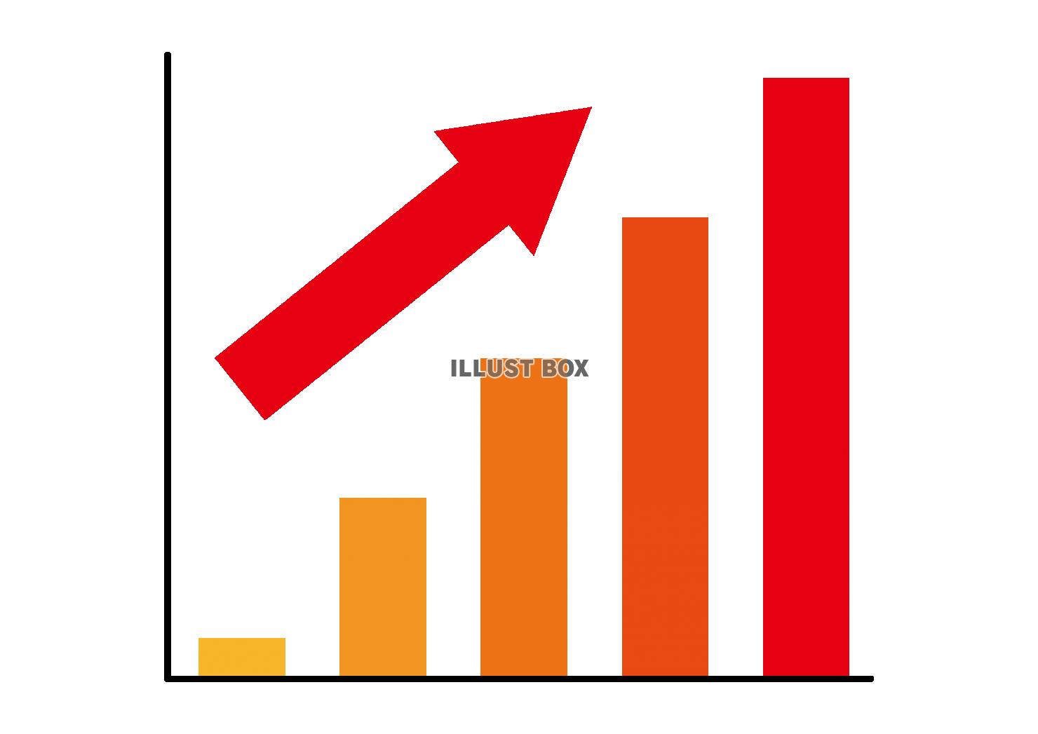 無料イラスト 8 イラスト 棒グラフ 上昇 矢印 赤グラデ