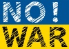 戦争反対を訴える「NOWAR！」の文字イラスト　ウクライナカラー