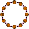 バスケットボールと星の丸形（円形）フレーム黒ピンク