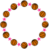 バスケットボールと星の丸形（円形）フレームピンク