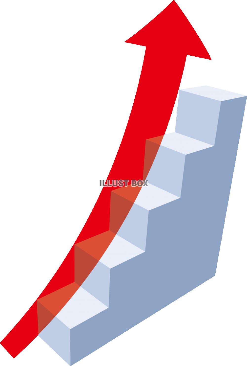 無料イラスト 立体的な階段と上向きの矢印 ステップアップ