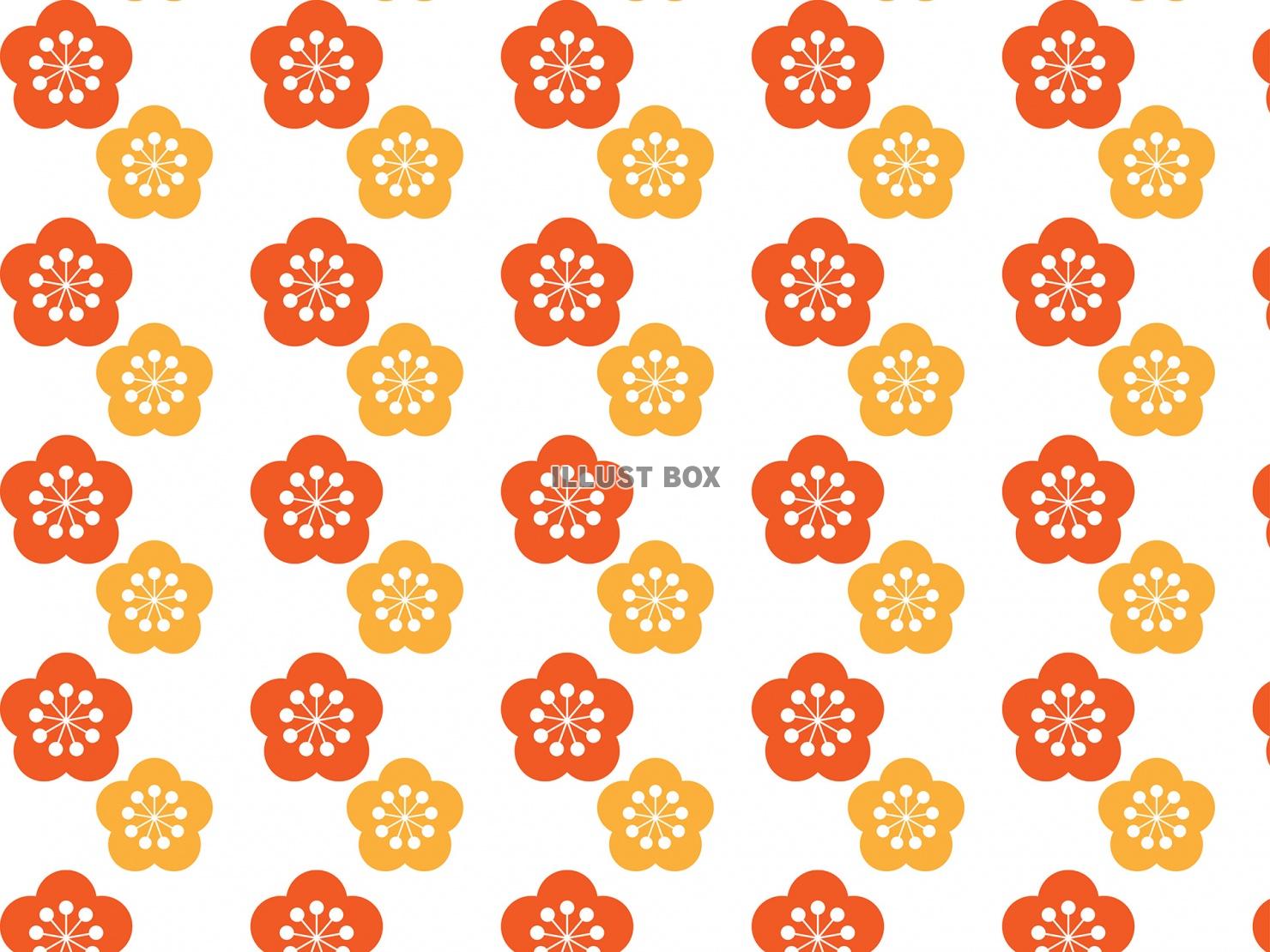 無料イラスト 梅柄の背景 オレンジ系