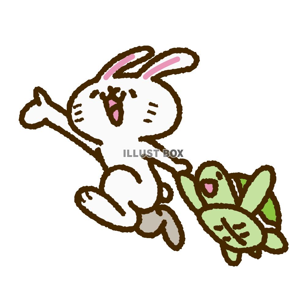 無料イラスト ウサギキャラシリーズ ウサギと亀 一緒にジャンプ